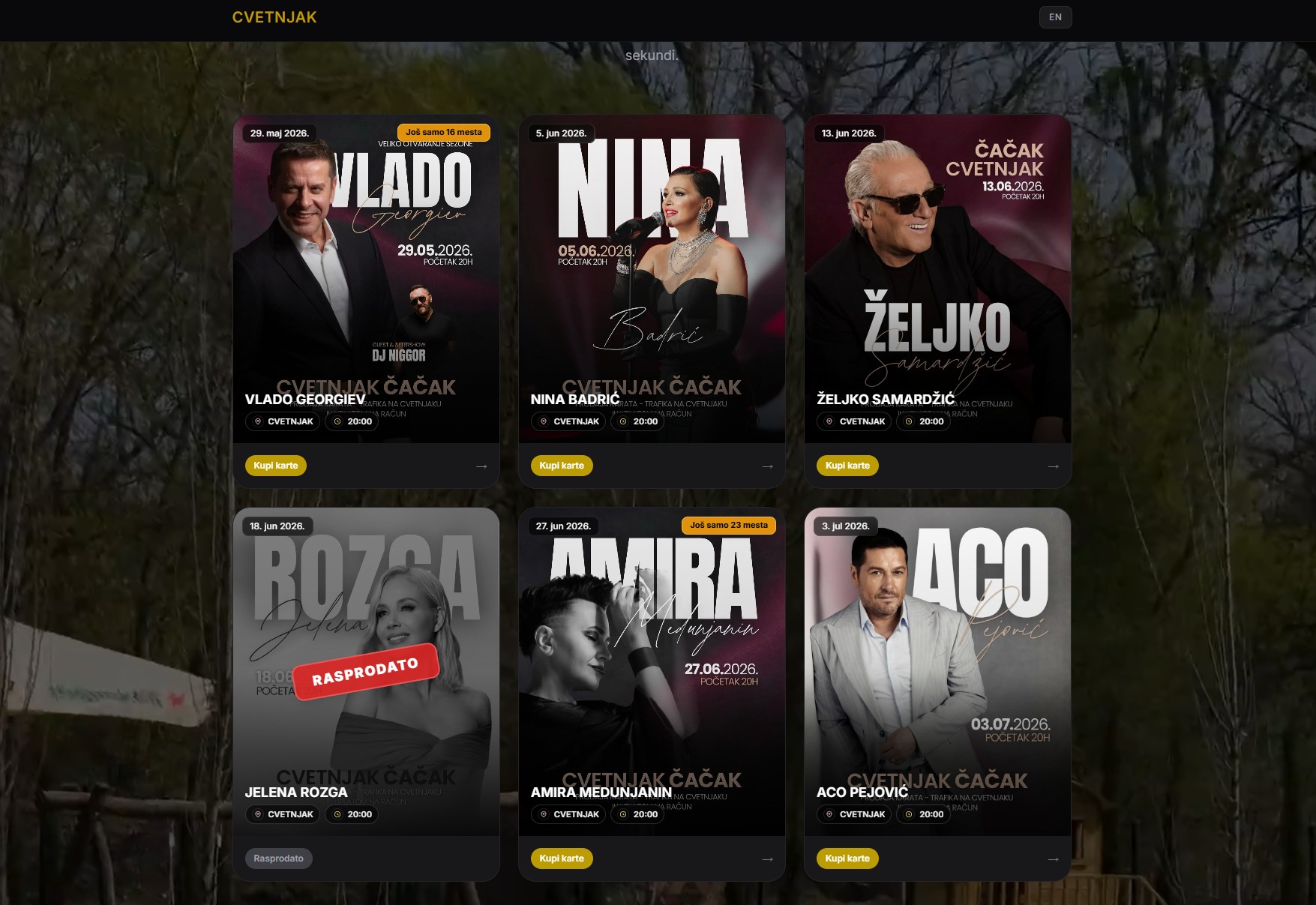 CVETNJAK.RS - Online Ticketing Platform for Concerts and Events - Web Application by BCILITY