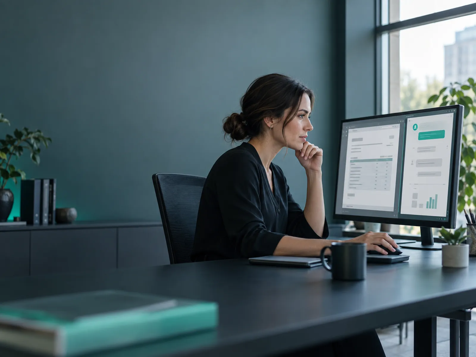 Accountant using an AI assistant inside a Business Central document screen