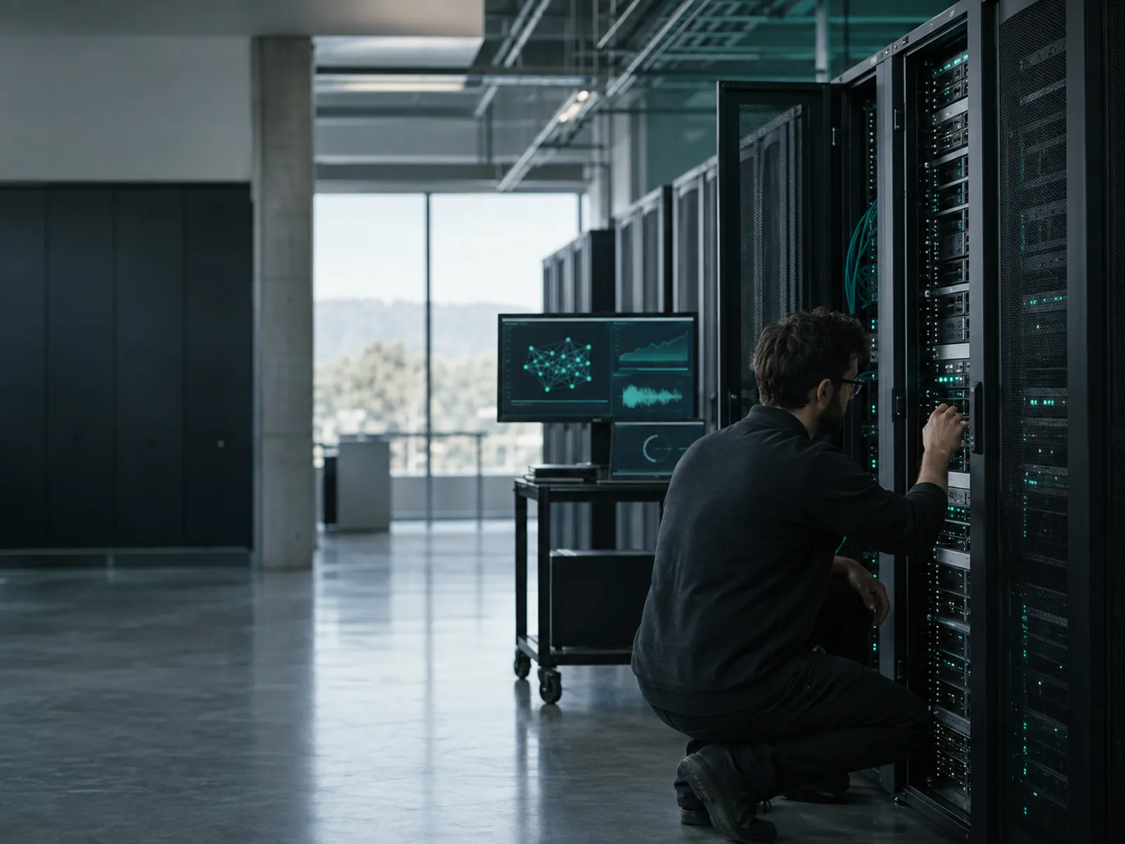 Server rack running self-hosted AI models inside a company's own data centre