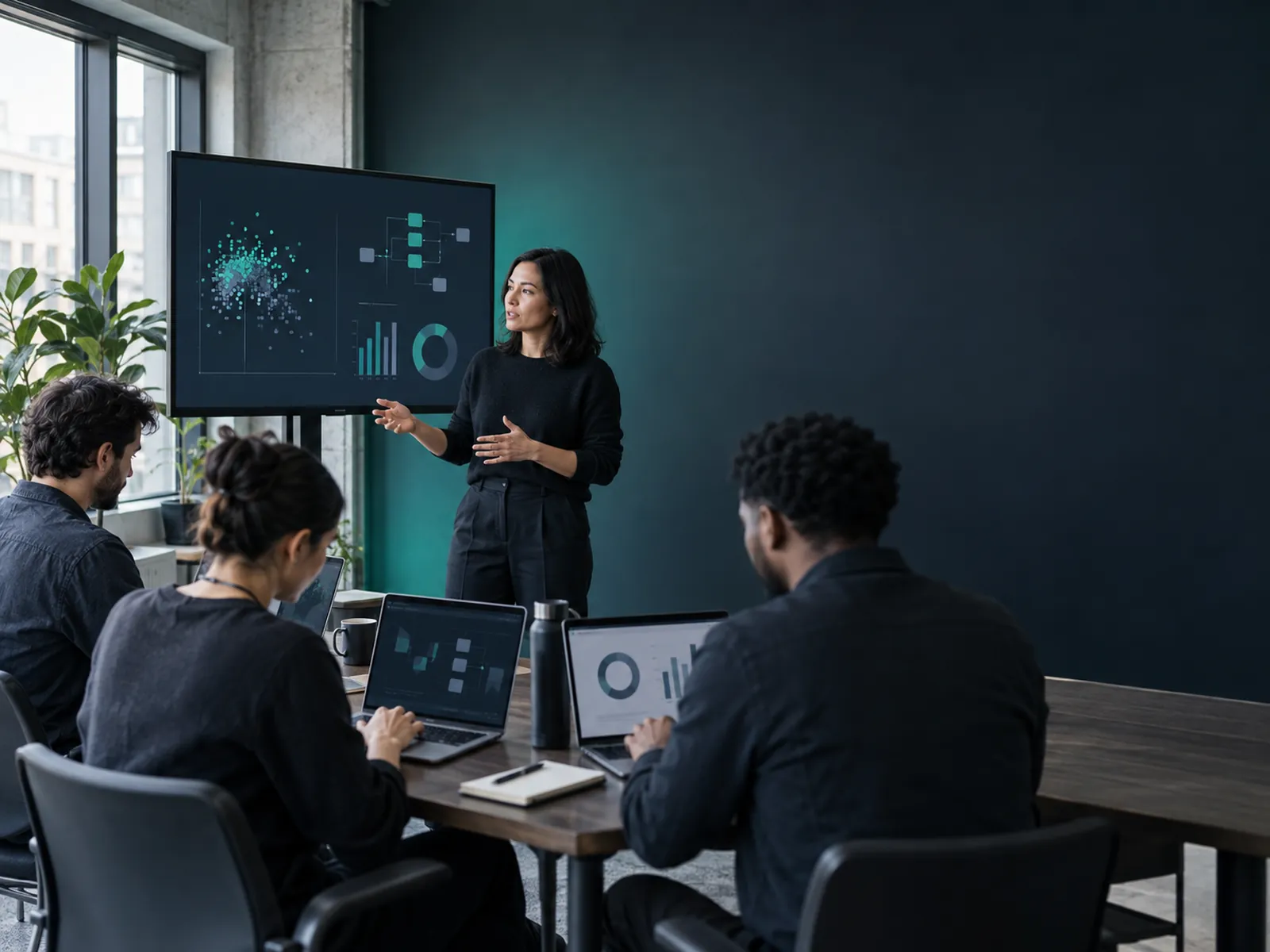 Practical AI workshop with employees working through real tasks on their own laptops