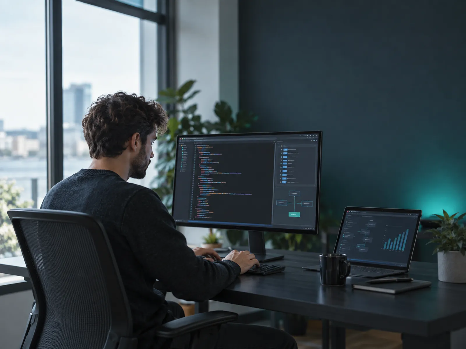 Developer writing AL extension code for Business Central in Visual Studio Code