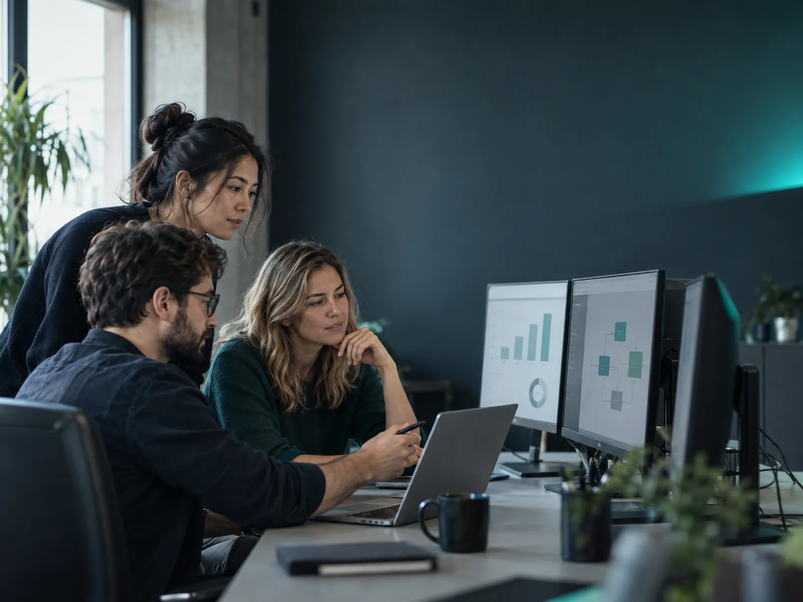Small group of employees in a practical Microsoft 365 workshop at their own desks