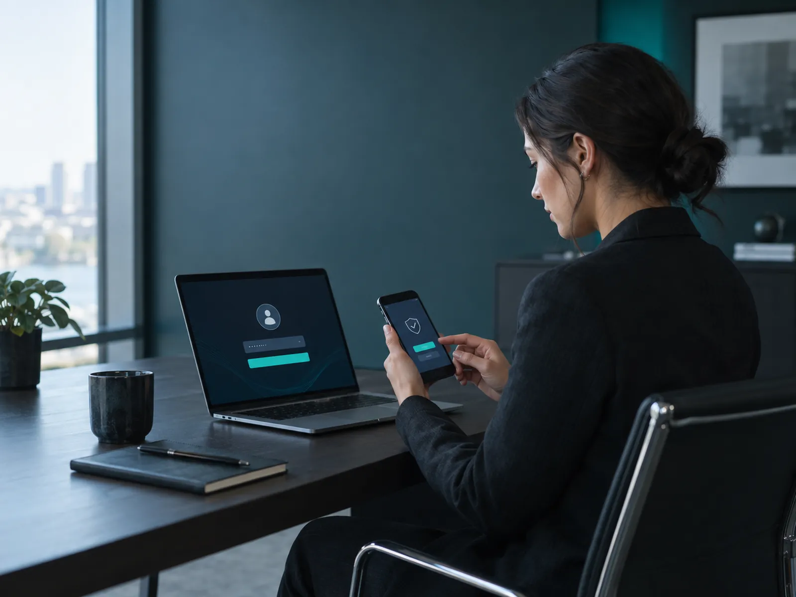 Employee approving a multi-factor authentication prompt on a phone while signing in