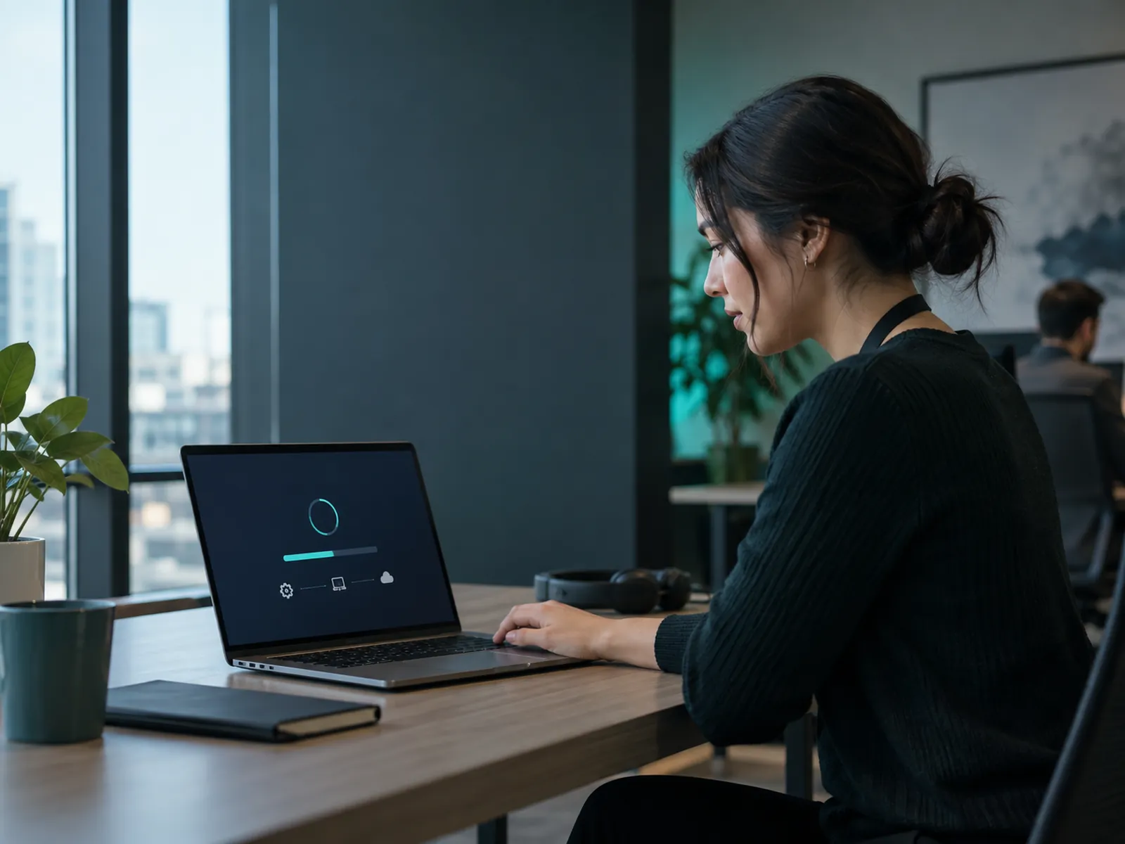New laptop being configured automatically during first startup through device enrolment