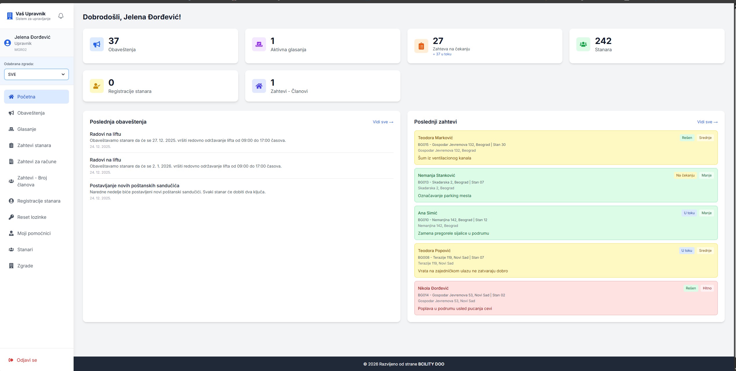Vašupravnik.info - Professional Building Management System Web Application Screenshot - Property Management Software by BCILITY
